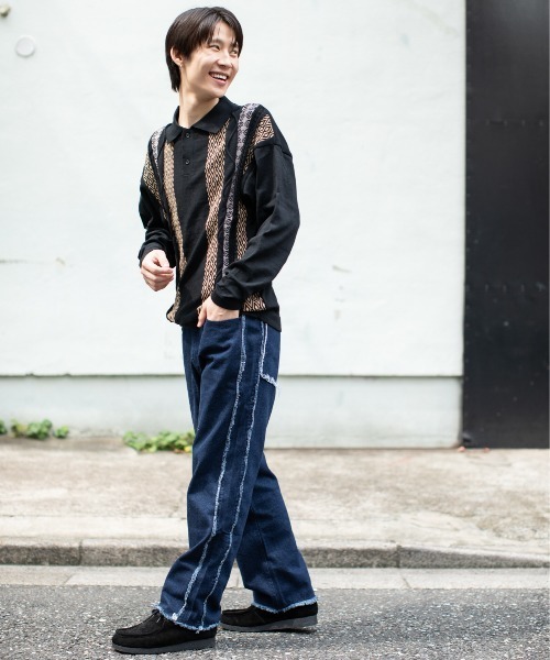En serio TOKYO(エンソリオトーキョー)の「10ozデニム カットオフ サイド フリンジ ラインパンツ(デニムパンツ・メンズ・ワンウォッシュ/ケミカルウォッシュ/スミクロ/ブラック系その他/ブラック系その他2・S/L/LL/M)」の16枚目の写真