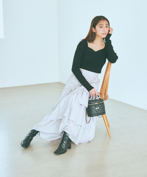 mysty woman（ミスティウーマン）の「ハートネックリブプルオーバー 978465（ニット/セーター・レディース・ピンク/グレイッシュブルー/ブラック/アイボリー・FREE）」の11枚目の写真