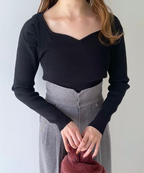 mysty woman（ミスティウーマン）の「ハートネックリブプルオーバー 978465（ニット/セーター・レディース・ピンク/グレイッシュブルー/ブラック/アイボリー・FREE）」の20枚目の写真