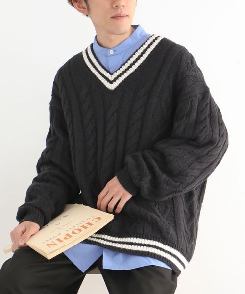 CRAFT STANDARD BOUTIQUE（クラフトスタンダードブティック）の「【男女兼用】パッチワークJQチルデンニット（ニット/セーター・レディース・ダークネイビー/杢グレー/アイボリー・L/M/XL）」の3枚目の写真