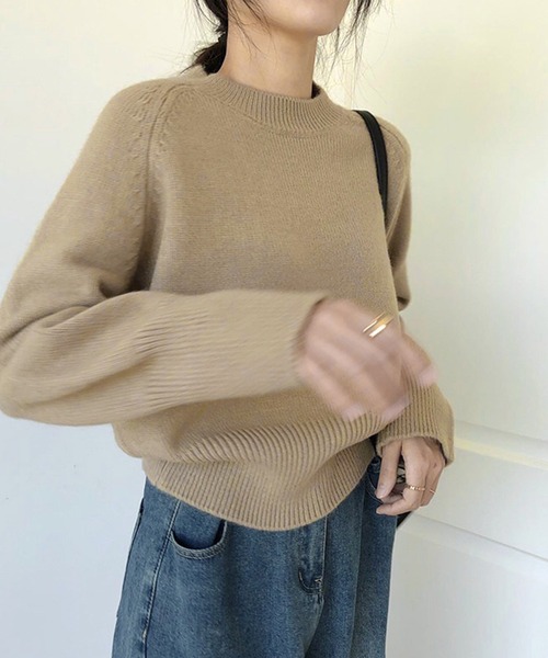 NinaetLina（ニナエリナ）の「モックネックミドルゲージニット（ニット/セーター・レディース・オレンジ/ブルー/ライトブルー/モカ/ブラック/グリーン/ホワイト・FREE）」の11枚目の写真