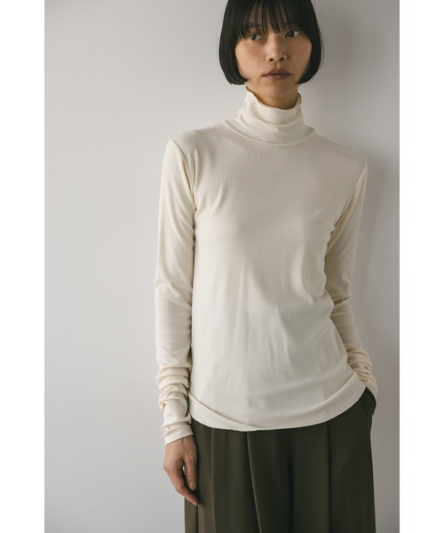 STYLEMIXER(スタイルミキサー)の「ソフトリブハイネックトップ(Tシャツ/カットソー・レディース・グレー/ホワイト/ブラック・FREE)」の4枚目の写真