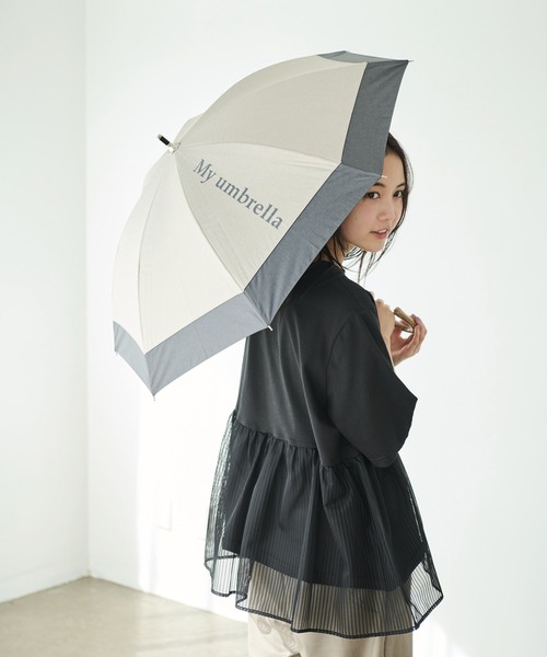 LAVEANGE（ラビアンジェ）の「遮光率100％・UVカット率100％/完全遮光 晴雨兼用/シャンブレー調 日傘（長傘・レディース・ブラック/ブルー/ネイビー/ベージュ・F）」の19枚目の写真