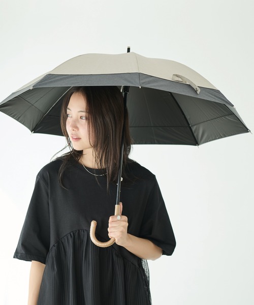 LAVEANGE（ラビアンジェ）の「遮光率100％・UVカット率100％/完全遮光 晴雨兼用/シャンブレー調 日傘（長傘・レディース・ブラック/ブルー/ネイビー/ベージュ・F）」の20枚目の写真