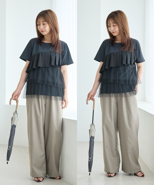 LAVEANGE（ラビアンジェ）の「遮光率100％・UVカット率100％/完全遮光 晴雨兼用/シャンブレー調 日傘（長傘・レディース・ブラック/ブルー/ネイビー/ベージュ・F）」の10枚目の写真