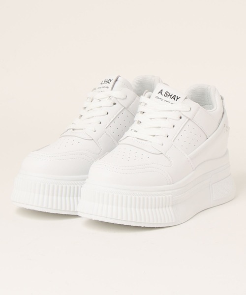 Shoes in Closet(シューズインクローゼット)の「+7.5㎝ 厚底 インヒール入り レースアップ スニーカー 366(スニーカー・レディース・ホワイト/ブラック・S/L/LL/M)」の9枚目の写真