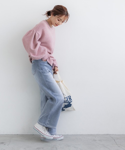 coca(coca)(コカ)の「あったか裏起毛ワイドデニムパンツ(デニムパンツ・レディース・ライトブルー・S/M/L)」の5枚目の写真
