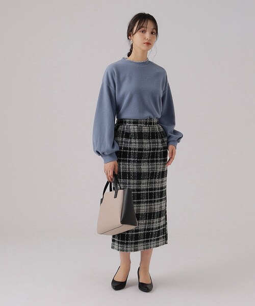 Cutie Blonde(キューティーブロンド)の「◆チェック柄 起毛ナロースカート(スカート・レディース・ブラック系1/ネイビー系1・03/02/04)」の6枚目の写真