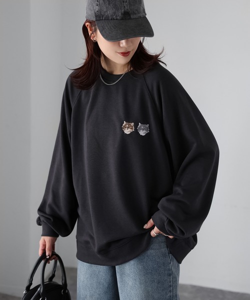 希少!即完売品! SIIILON 猫刺繍 スウェット グレー フリーサイズ スウェット - SUIMIN 猫刺繍と猫グッズ