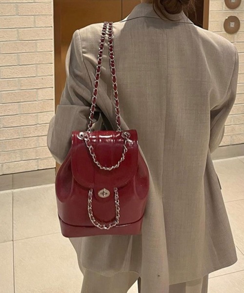 Miniministore(ミニミニストア)の「韓国リュック レディース チェーンバッグ(バックパック/リュック・レディース・ホワイト×ブラック/シルバー/オフホワイト/ブラック/ワインレッド・フリー)」の1枚目の写真