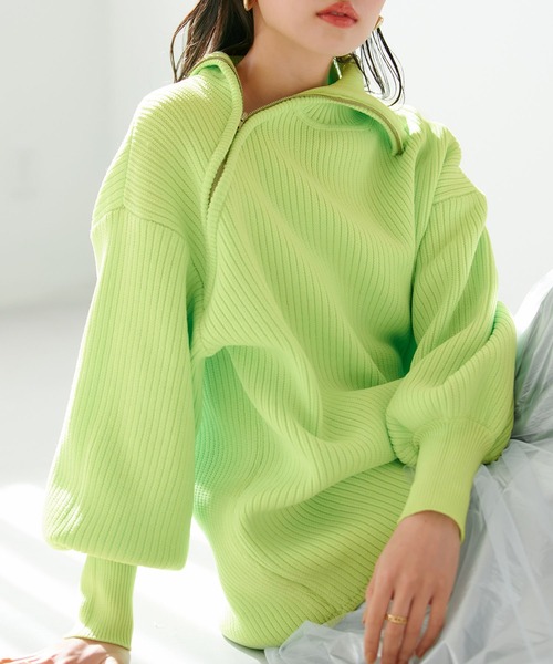 VIS（ビス）の「アシメファスナーニット（ニット/セーター・レディース・グレー系その他/オフホワイト/ライトグリーン/ブルー系その他・FREE）」の3枚目の写真