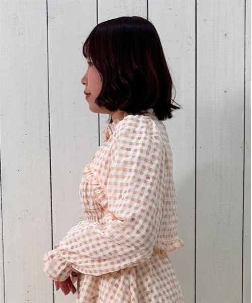 axes femme POETIQUE（アクシーズファムポエティック）の「ハートドット刺繍ギンガムブラウス（シャツ/ブラウス・レディース・サックスブルー/ブラック/ベージュ・MEDIUM）」の11枚目の写真