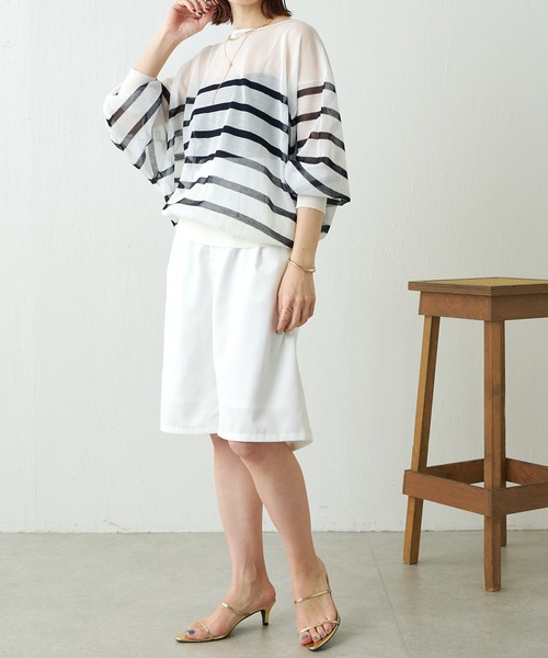 COLLAGE GALLARDAGALANTE（コラージュガリャルダガランテ）の「シアーボーダーニット（ニット/セーター・レディース・ホワイト/ネイビー・FREE）」の7枚目の写真