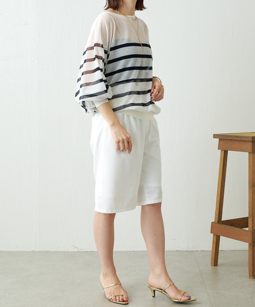 COLLAGE GALLARDAGALANTE（コラージュガリャルダガランテ）の「シアーボーダーニット（ニット/セーター・レディース・ホワイト/ネイビー・FREE）」の9枚目の写真