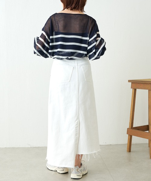 COLLAGE GALLARDAGALANTE（コラージュガリャルダガランテ）の「シアーボーダーニット（ニット/セーター・レディース・ホワイト/ネイビー・FREE）」の15枚目の写真