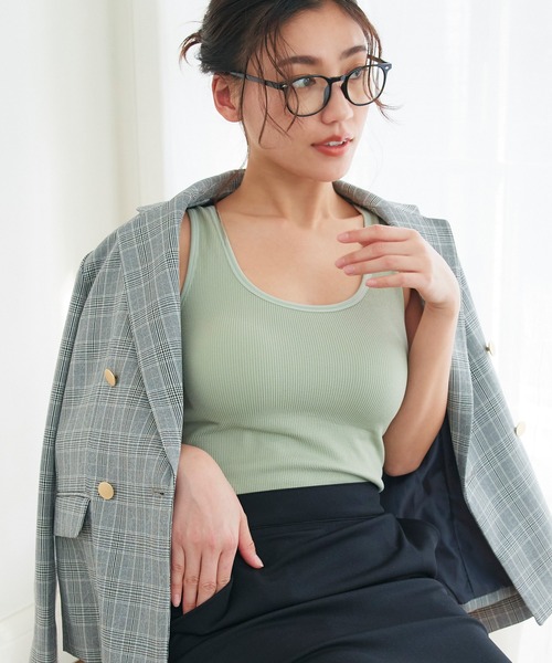 RADIANNE(ラディアンヌ)の「【肉感拾わない着圧設計】オールインワンブラトップ リブタンク/【タンクトップ】(タンクトップ・レディース・ネイビー/ダークグレー/ブラック/スモークピンク/ライトグレー/ホワイト/カーキ/ブルー/グレー系その他・M/L/XL/S)」の6枚目の写真