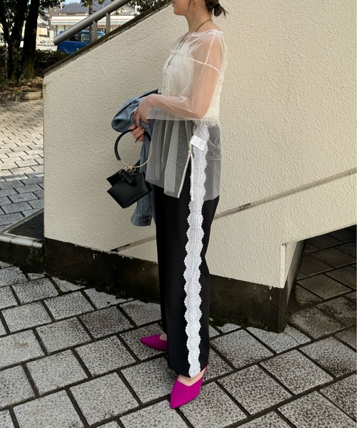 y/m by misato（イムバイミサト）の「チュールビスチェレイヤードトップス（Tシャツ/カットソー・レディース・アイボリー/ブラック・FREE）」の12枚目の写真