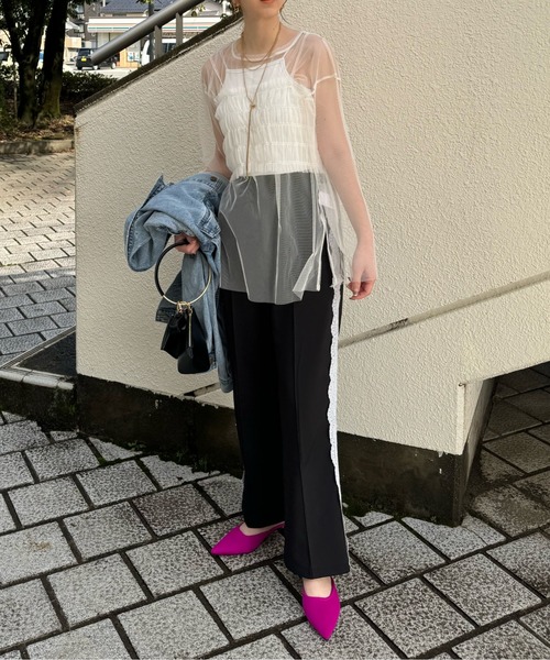 y/m by misato（イムバイミサト）の「チュールビスチェレイヤードトップス（Tシャツ/カットソー・レディース・アイボリー/ブラック・FREE）」の8枚目の写真