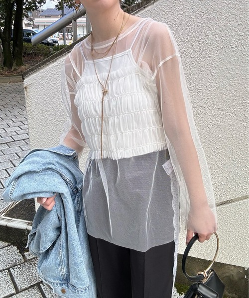 y/m by misato（イムバイミサト）の「チュールビスチェレイヤードトップス（Tシャツ/カットソー・レディース・アイボリー/ブラック・FREE）」の21枚目の写真