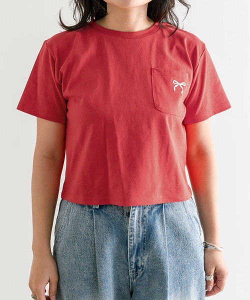 OLIVE des OLIVE(オリーブデオリーブ)の「リボン刺繍ティーシャツ 1041060570(Tシャツ/カットソー・レディース・レッド/ピンク/ブラック/サックスブルー/オフホワイト・FREE)」の15枚目の写真