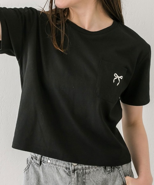 リボン刺繍ティーシャツ 1041060570（Tシャツ/カットソー）｜OLIVE des