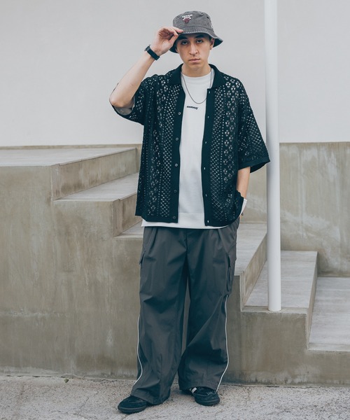 RAGEBLUE(レイジブルー)の「透かし編み/メッシュ/ビッグシルエット/ニットシャツカーディガン(シャツ/ブラウス・メンズ・ホワイト/ブラウン/ブルー/ブラック・MEDIUM/LARGE)」の13枚目の写真