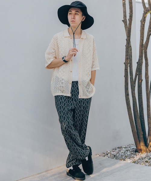 RAGEBLUE(レイジブルー)の「透かし編み/メッシュ/ビッグシルエット/ニットシャツカーディガン(シャツ/ブラウス・メンズ・ホワイト/ブラウン/ブルー/ブラック・MEDIUM/LARGE)」の5枚目の写真