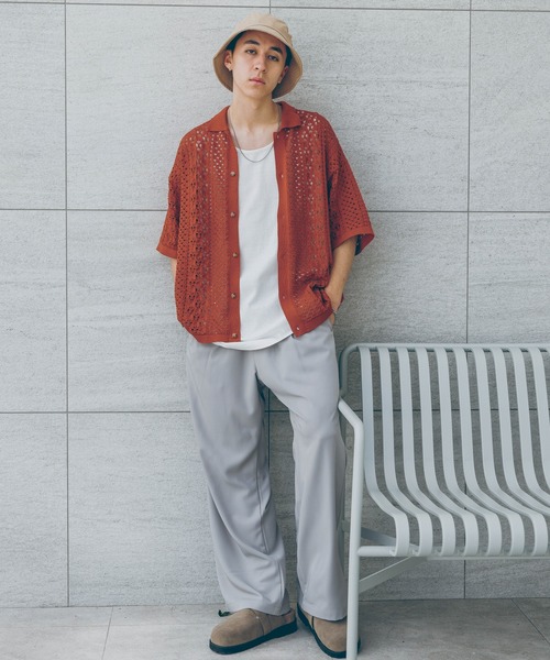 RAGEBLUE(レイジブルー)の「透かし編み/メッシュ/ビッグシルエット/ニットシャツカーディガン(シャツ/ブラウス・メンズ・ホワイト/ブラウン/ブルー/ブラック・MEDIUM/LARGE)」の18枚目の写真