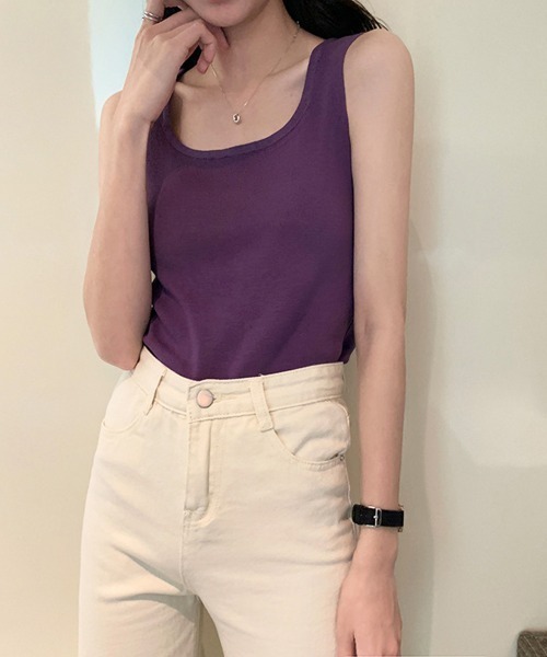 Miniministore(ミニミニストア)の「ノースリーブ ニットトップス(タンクトップ・レディース・テラコッタ/ダークブルー/ベージュ/ピンク/イエロー/グリーン/ブラック/ホワイト/オレンジ/コーラル/パープル/ワインレッド・FREE)」の7枚目の写真