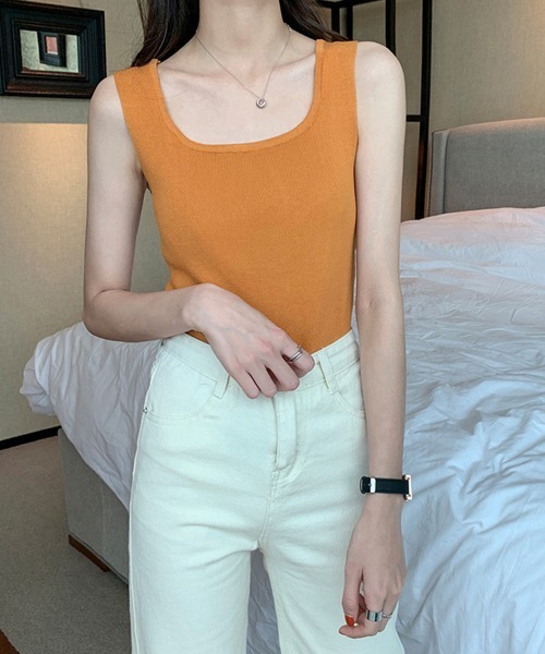 Miniministore(ミニミニストア)の「ノースリーブ ニットトップス(タンクトップ・レディース・テラコッタ/ダークブルー/ベージュ/ピンク/イエロー/グリーン/ブラック/ホワイト/オレンジ/コーラル/パープル/ワインレッド・FREE)」の11枚目の写真
