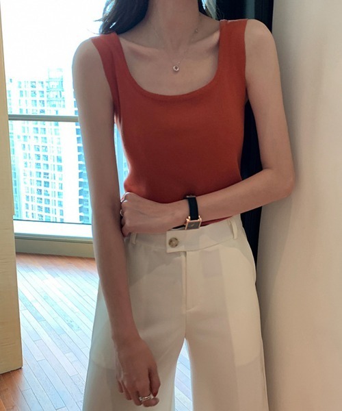 Miniministore(ミニミニストア)の「ノースリーブ ニットトップス(タンクトップ・レディース・テラコッタ/ダークブルー/ベージュ/ピンク/イエロー/グリーン/ブラック/ホワイト/オレンジ/コーラル/パープル/ワインレッド・FREE)」の14枚目の写真