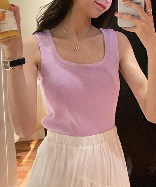 Miniministore(ミニミニストア)の「ノースリーブ ニットトップス(タンクトップ・レディース・テラコッタ/ダークブルー/ベージュ/ピンク/イエロー/グリーン/ブラック/ホワイト/オレンジ/コーラル/パープル/ワインレッド・FREE)」の15枚目の写真