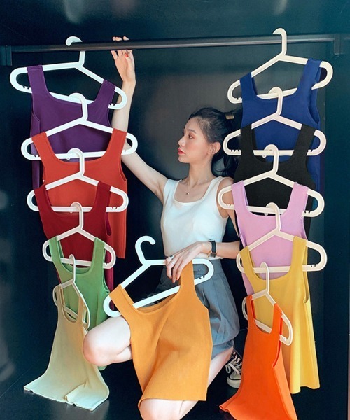 Miniministore(ミニミニストア)の「ノースリーブ ニットトップス(タンクトップ・レディース・テラコッタ/ダークブルー/ベージュ/ピンク/イエロー/グリーン/ブラック/ホワイト/オレンジ/コーラル/パープル/ワインレッド・FREE)」の16枚目の写真