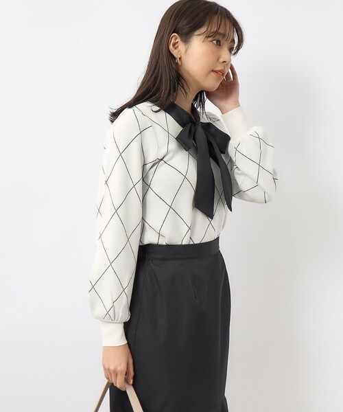 index（インデックス）の「◆チェックボウタイバイカラーニット【洗濯機洗い可】（ニット/セーター・レディース・ライトイエロー系2/チャコールグレー/ホワイト系4・42/40/38/36）」の18枚目の写真