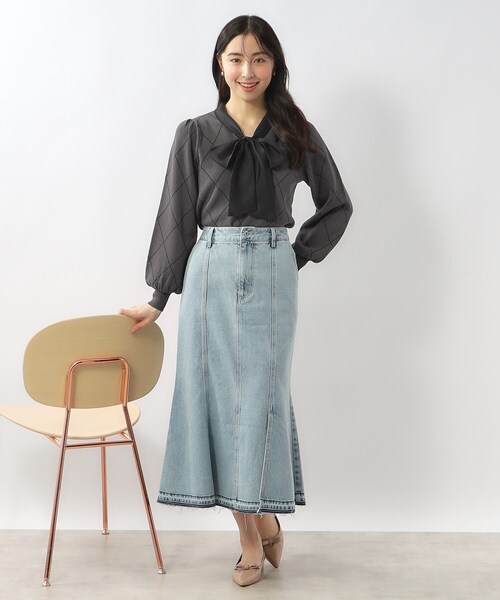 index（インデックス）の「◆チェックボウタイバイカラーニット【洗濯機洗い可】（ニット/セーター・レディース・ライトイエロー系2/チャコールグレー/ホワイト系4・42/40/38/36）」の14枚目の写真