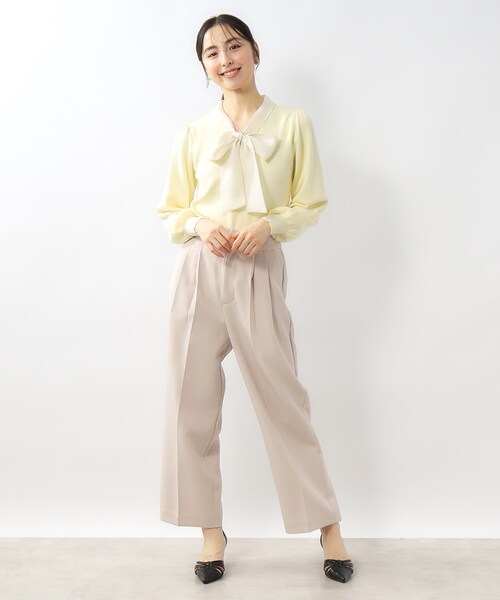 index（インデックス）の「◆チェックボウタイバイカラーニット【洗濯機洗い可】（ニット/セーター・レディース・ライトイエロー系2/チャコールグレー/ホワイト系4・42/40/38/36）」の7枚目の写真