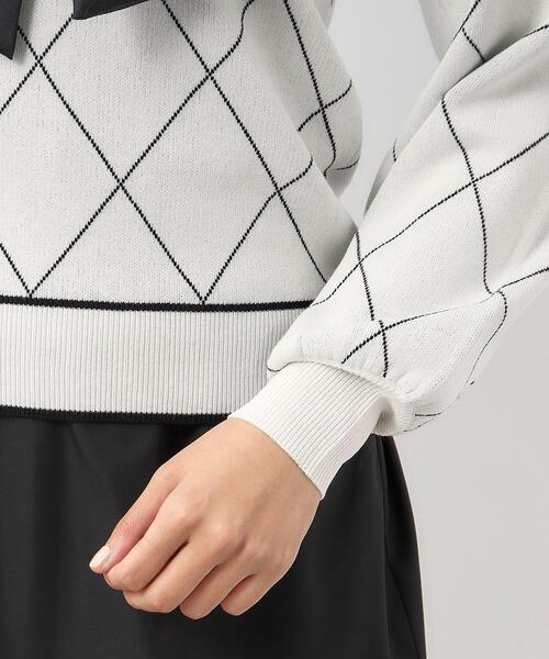 index（インデックス）の「◆チェックボウタイバイカラーニット【洗濯機洗い可】（ニット/セーター・レディース・ライトイエロー系2/チャコールグレー/ホワイト系4・42/40/38/36）」の5枚目の写真