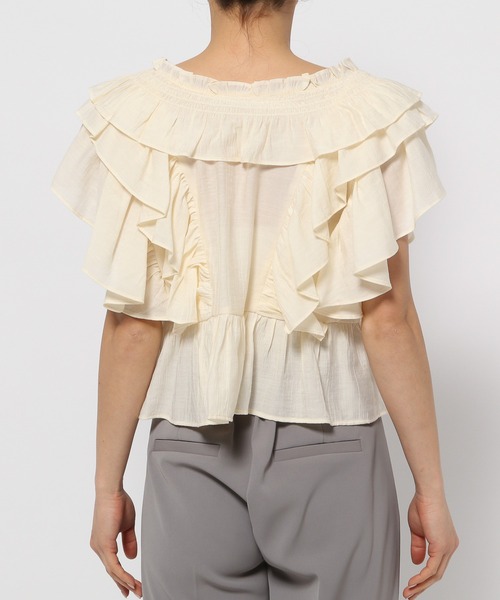 mysty woman（ミスティウーマン）の「［追加1］ダブルフリルショートブラウス　113515（シャツ/ブラウス・レディース・オフホワイト/ベージュ/ブラック・FREE）」の16枚目の写真