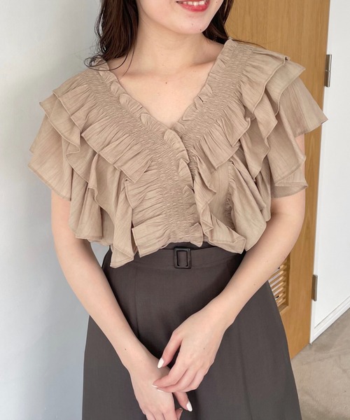 mysty woman（ミスティウーマン）の「［追加1］ダブルフリルショートブラウス　113515（シャツ/ブラウス・レディース・オフホワイト/ベージュ/ブラック・FREE）」の21枚目の写真