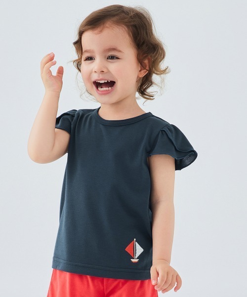 combimini(コンビミニ)の「イージーケア速乾ガーリーフリル袖Tシャツ(Tシャツ/カットソー・キッズ・チェリーレッド/ネイビー系・80/90/100/110/120)」の1枚目の写真