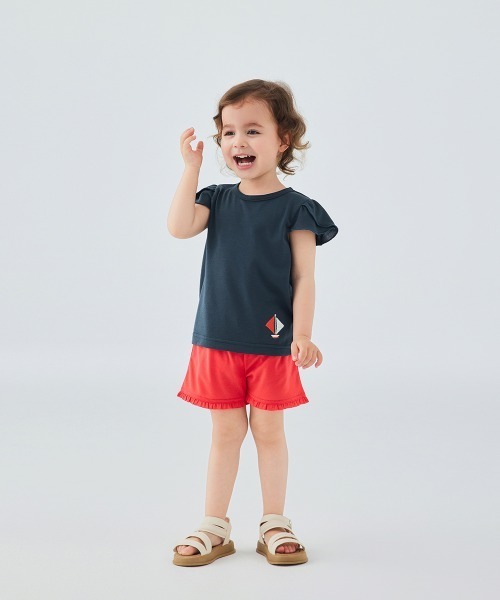 combimini(コンビミニ)の「イージーケア速乾ガーリーフリル袖Tシャツ(Tシャツ/カットソー・キッズ・チェリーレッド/ネイビー系・80/90/100/110/120)」の4枚目の写真