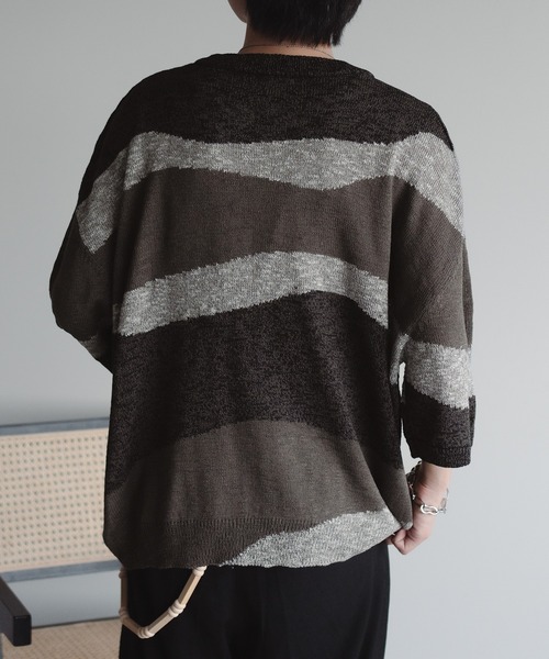 epnok（エプノック）の「インターシャサマーニットTee（ニット/セーター・メンズ・ダークグレー/ブラウン系その他/レッド/ネイビー・SMALL/MEDIUM/LARGE）」の8枚目の写真