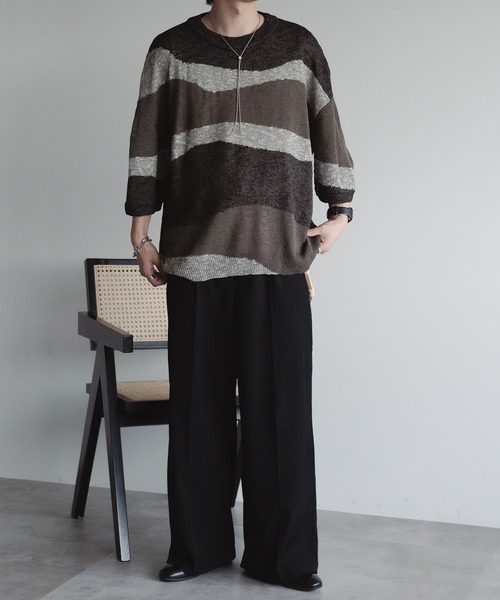 epnok（エプノック）の「インターシャサマーニットTee（ニット/セーター・メンズ・ダークグレー/ブラウン系その他/レッド/ネイビー・SMALL/MEDIUM/LARGE）」の10枚目の写真