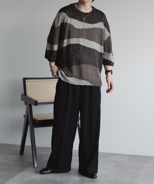 epnok（エプノック）の「インターシャサマーニットTee（ニット/セーター・メンズ・ダークグレー/ブラウン系その他/レッド/ネイビー・SMALL/MEDIUM/LARGE）」の11枚目の写真