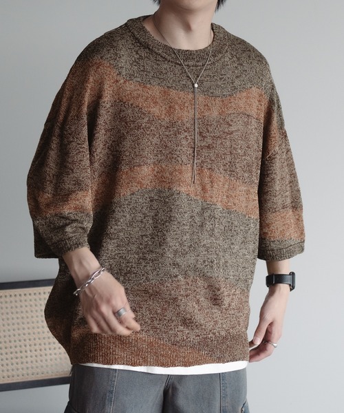 epnok（エプノック）の「インターシャサマーニットTee（ニット/セーター・メンズ・ダークグレー/ブラウン系その他/レッド/ネイビー・SMALL/MEDIUM/LARGE）」の16枚目の写真
