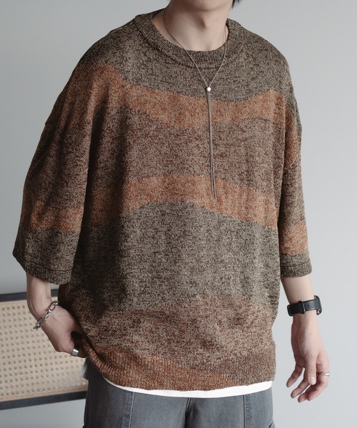 epnok（エプノック）の「インターシャサマーニットTee（ニット/セーター・メンズ・ダークグレー/ブラウン系その他/レッド/ネイビー・SMALL/MEDIUM/LARGE）」の17枚目の写真