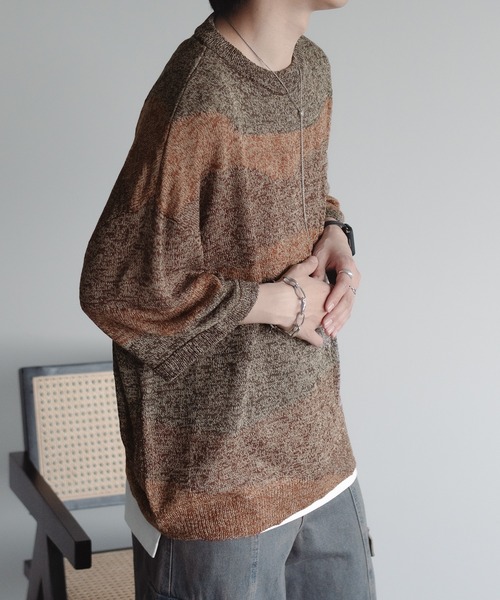 epnok（エプノック）の「インターシャサマーニットTee（ニット/セーター・メンズ・ダークグレー/ブラウン系その他/レッド/ネイビー・SMALL/MEDIUM/LARGE）」の19枚目の写真