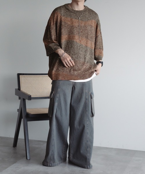 epnok（エプノック）の「インターシャサマーニットTee（ニット/セーター・メンズ・ダークグレー/ブラウン系その他/レッド/ネイビー・SMALL/MEDIUM/LARGE）」の20枚目の写真