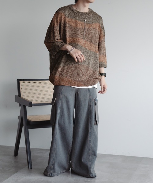 epnok（エプノック）の「インターシャサマーニットTee（ニット/セーター・メンズ・ダークグレー/ブラウン系その他/レッド/ネイビー・SMALL/MEDIUM/LARGE）」の21枚目の写真