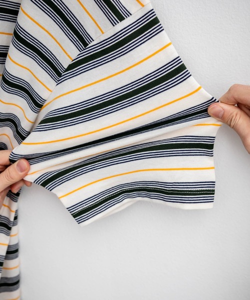 Rocky Monroe（ロッキーモンロー）の「オーバーサイズマルチボーダー半袖Tシャツ（Tシャツ/カットソー・メンズ・グリーン/イエロー/パープル/オフホワイト/チャコールグレー/ブルーグリーン・M/L/LL）」の14枚目の写真